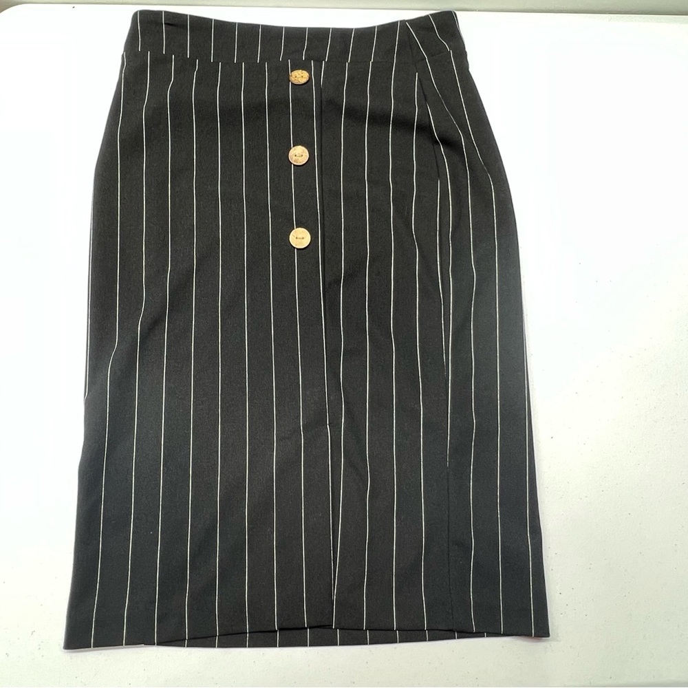 Lola Morena Women’s Black & White Pinstripe Midi Skirt - Size S